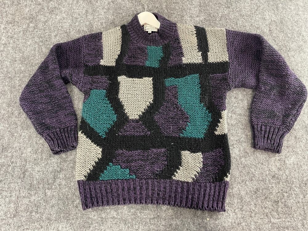 Sears Roebuck Sweater Mens Medium Vintage Hand Knit Pullover Purple N117